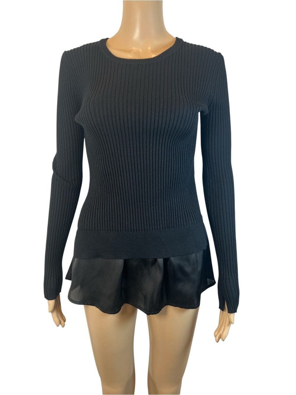 Peach Ribbed Long Sleeve Knit Top in Black Layered size M